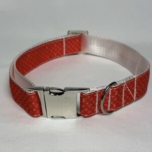 Dog Collar Designer Small Logo Gold Hardware 1" Wide, Size L Red And Silver
